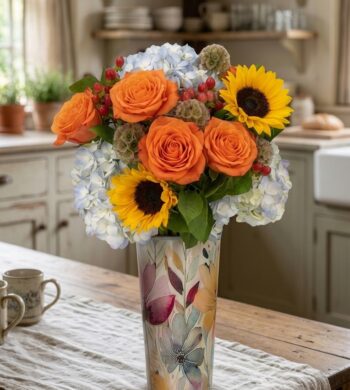 Autumn Sunflower, Roses & Hydrangea Bouquet