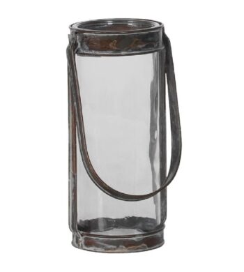 Glass Vase with Antique Metal Handle with candle rated glass