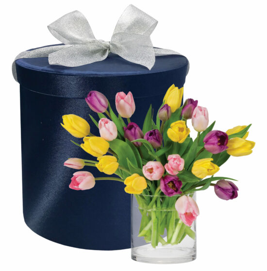 Sunshine Tulips Hatbox Bouquet