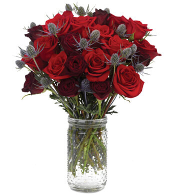 Red Roses & Thistle Valentine's Bouquet
