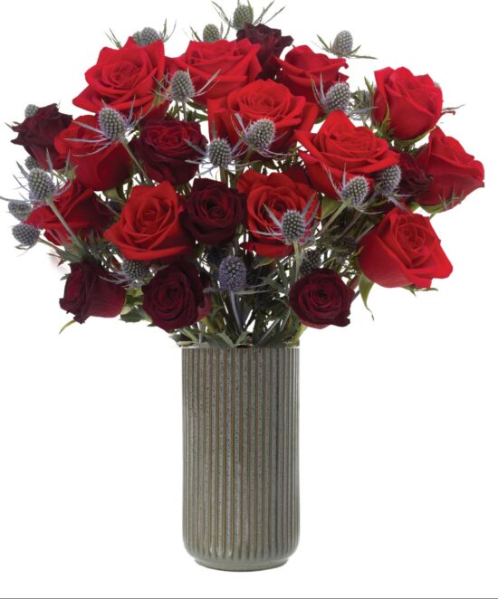 Red Roses & Thistle Valentine's Bouquet