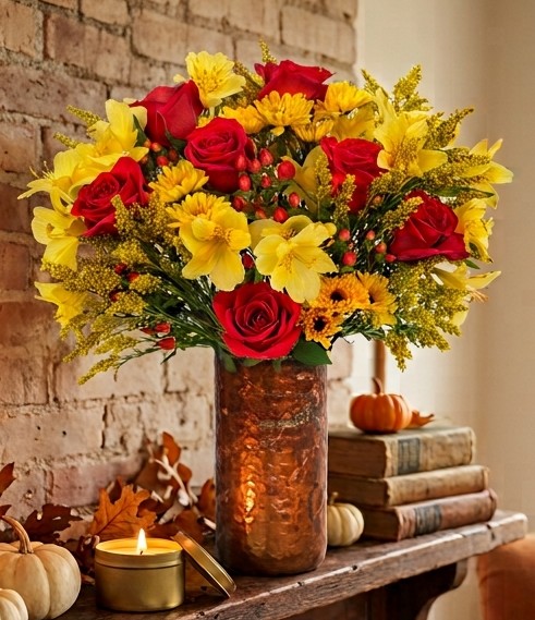 Fall Roses & Mums Bouquet