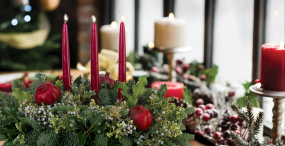 Fresh Evergreen Pomegranate Centerpiece