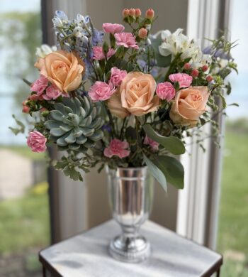 Peach Roses & Pink Blooms Bouquet