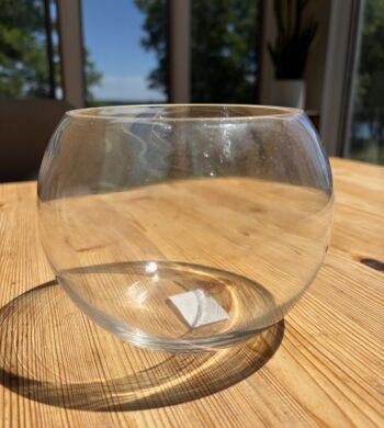 Glass vase: 4" tall x 6" wide, 4 inch top opening