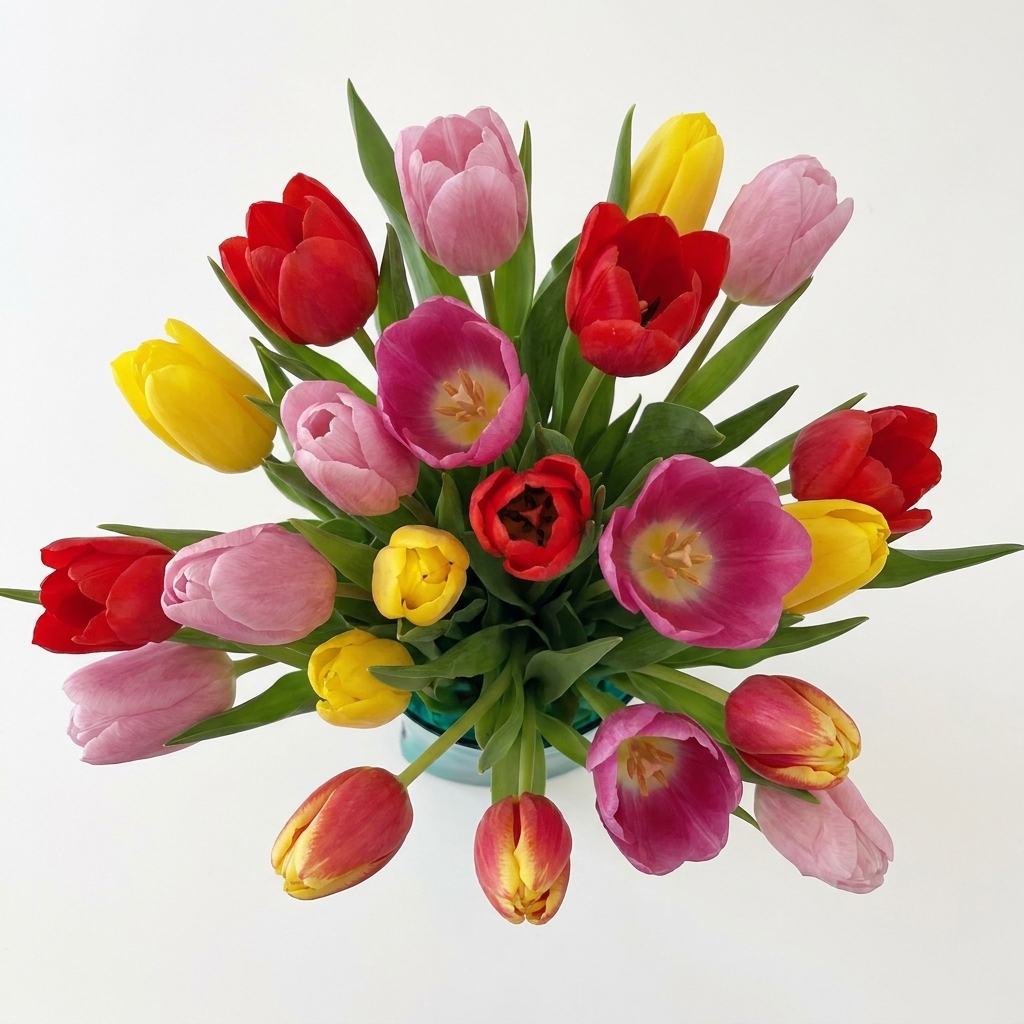 Spring Tulip Bouquet Overhead View