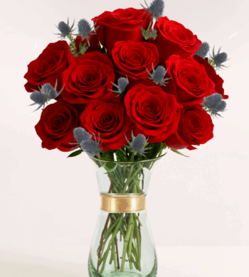 Red Roses & Thistle Valentine's Bouquet