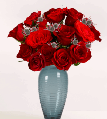 Red Roses & Thistle Valentine's Bouquet