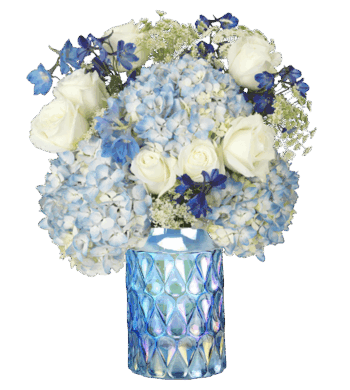 Snowfall Bouquet - Blue vase & boquet